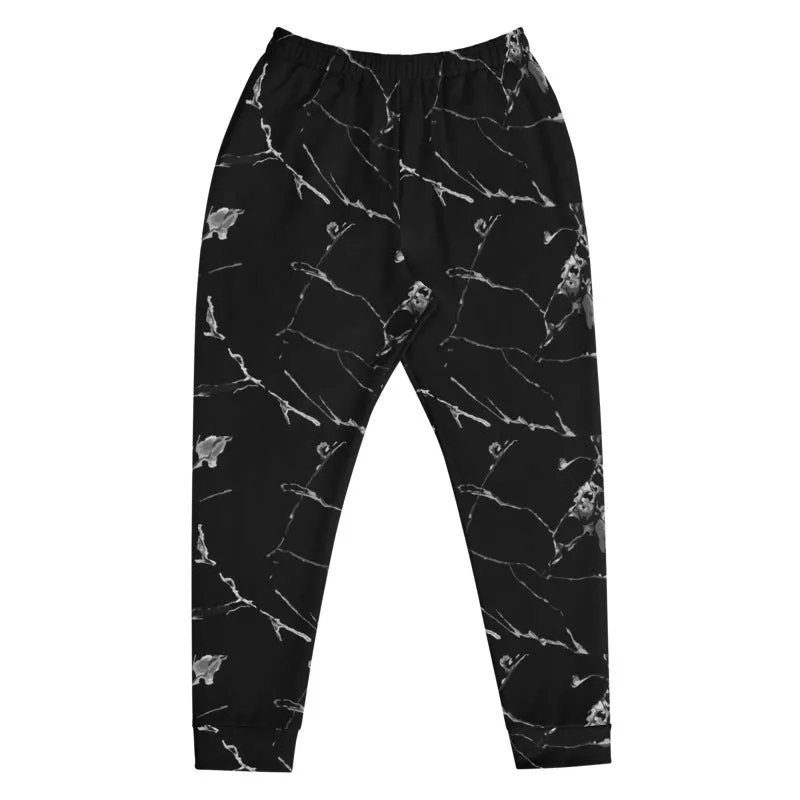 Gray Marble Print Men's Joggers, Premium Black Marble Abstract Print Men's Sweatpants-Made in EU/MX/USA