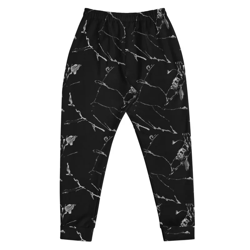 Gray Marble Print Men's Joggers, Premium Black Marble Abstract Print Men's Sweatpants-Made in EU/MX/USA