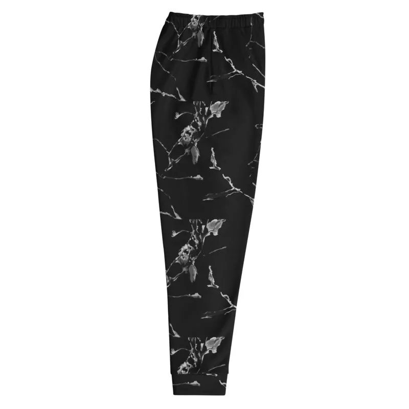 Gray Marble Print Men's Joggers, Premium Black Marble Abstract Print Men's Sweatpants-Made in EU/MX/USA