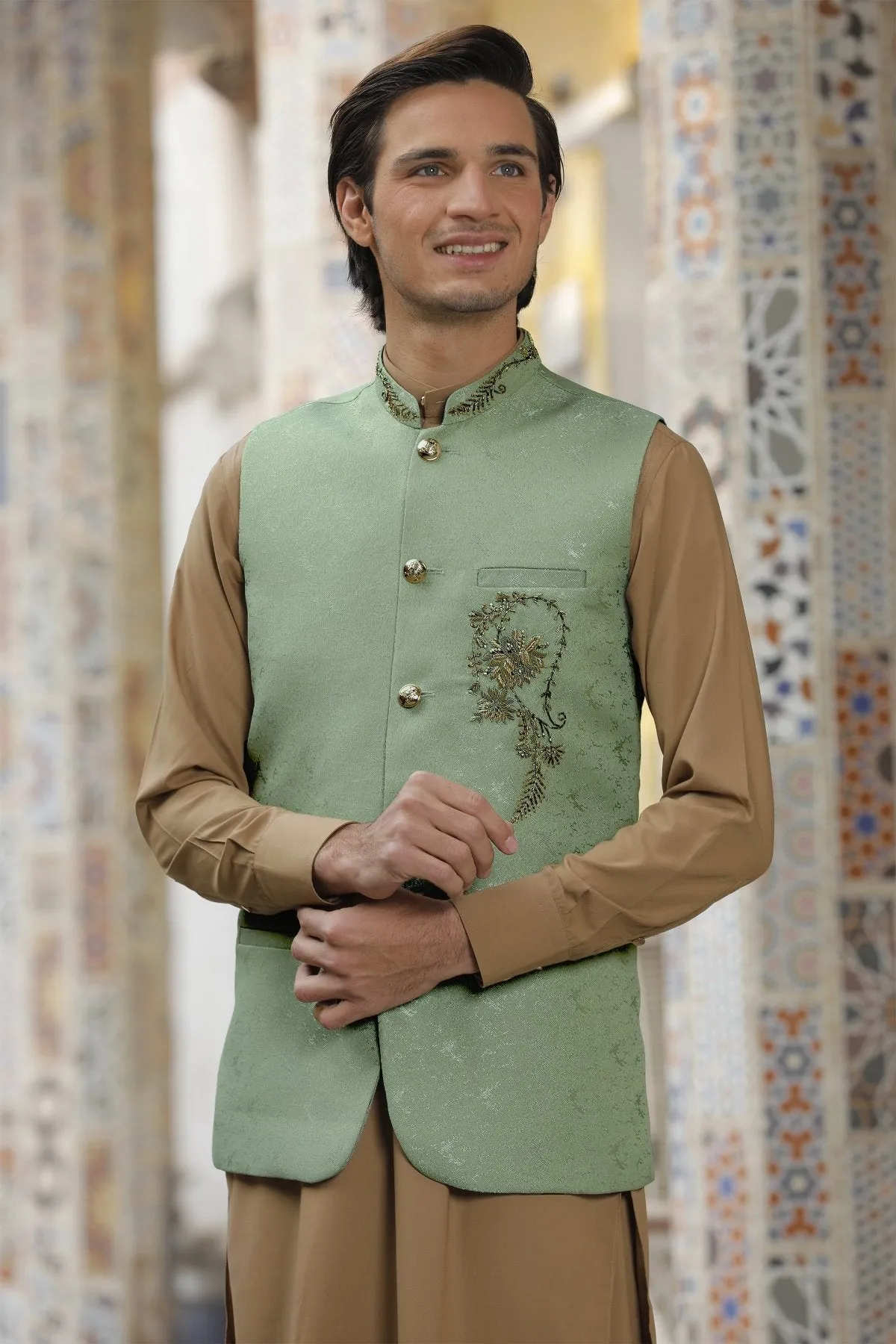 Green Men Waistcoat - Ethnic Wear