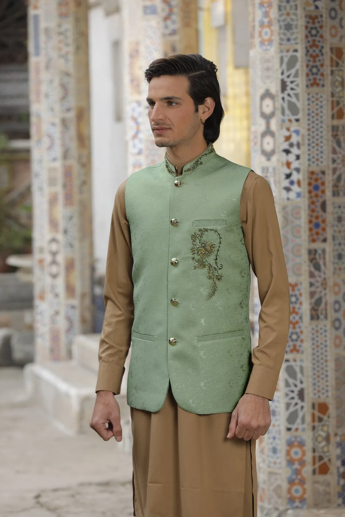 Green Men Waistcoat - Ethnic Wear