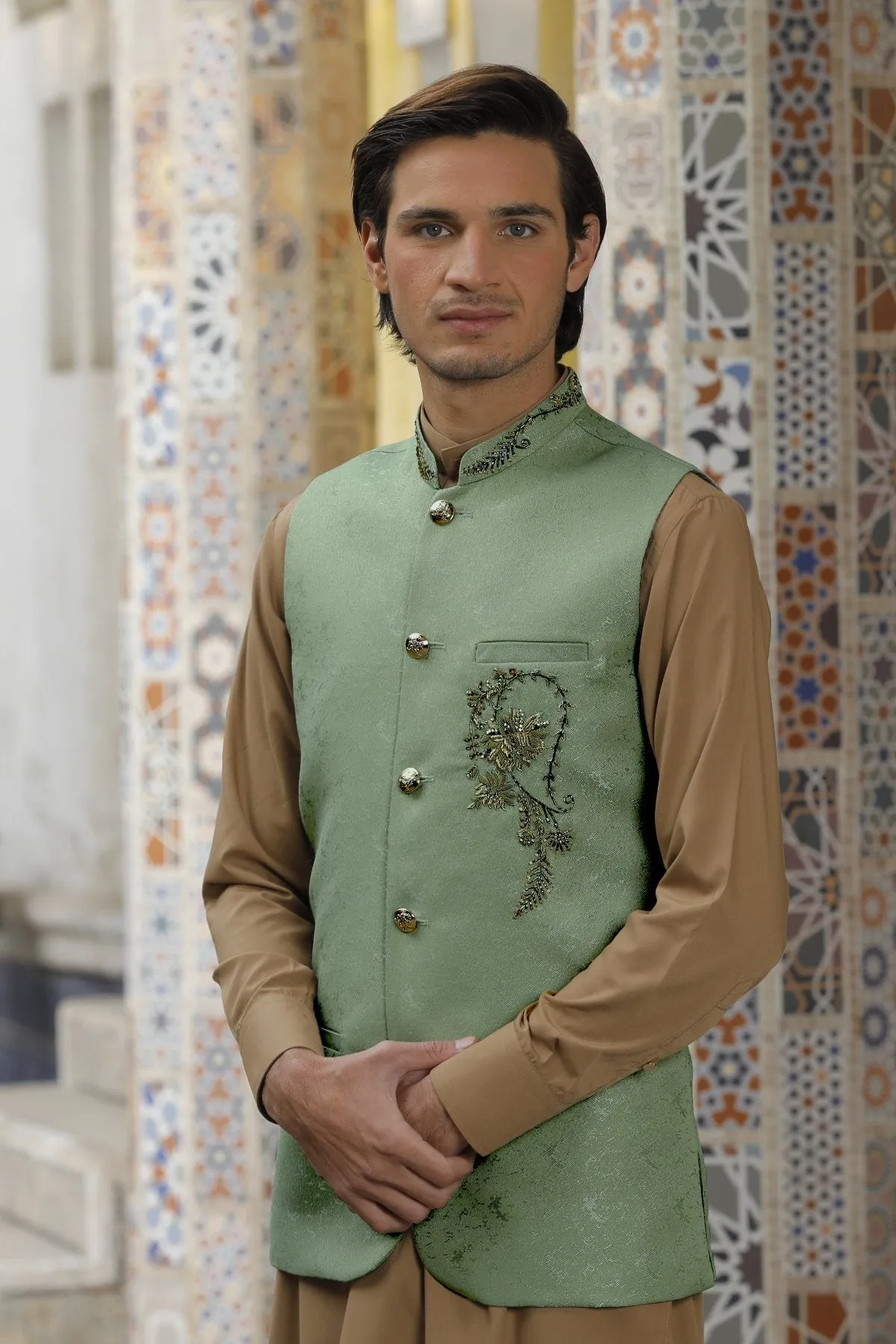 Green Men Waistcoat - Ethnic Wear