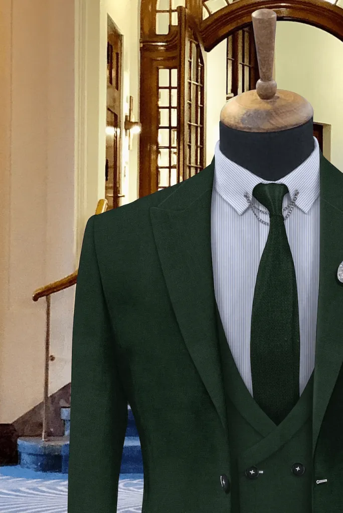 Green Wedding Three Piece Suits For Men Wedding Groom Suit Elegant Green Suit