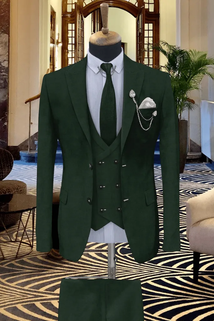 Green Wedding Three Piece Suits For Men Wedding Groom Suit Elegant Green Suit