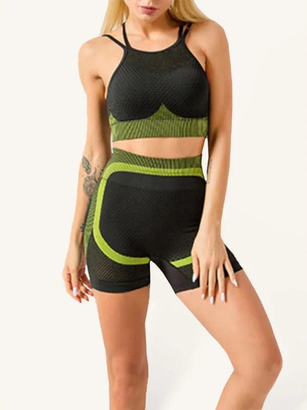 Greta Women's Quick-Drying Tight Seamless Backless Camisole   Shorts Yoga Suit