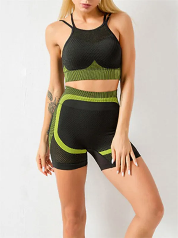Greta Women's Quick-Drying Tight Seamless Backless Camisole   Shorts Yoga Suit