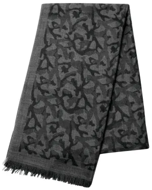 Grey Tonal Coral Print Cashmere Scarf