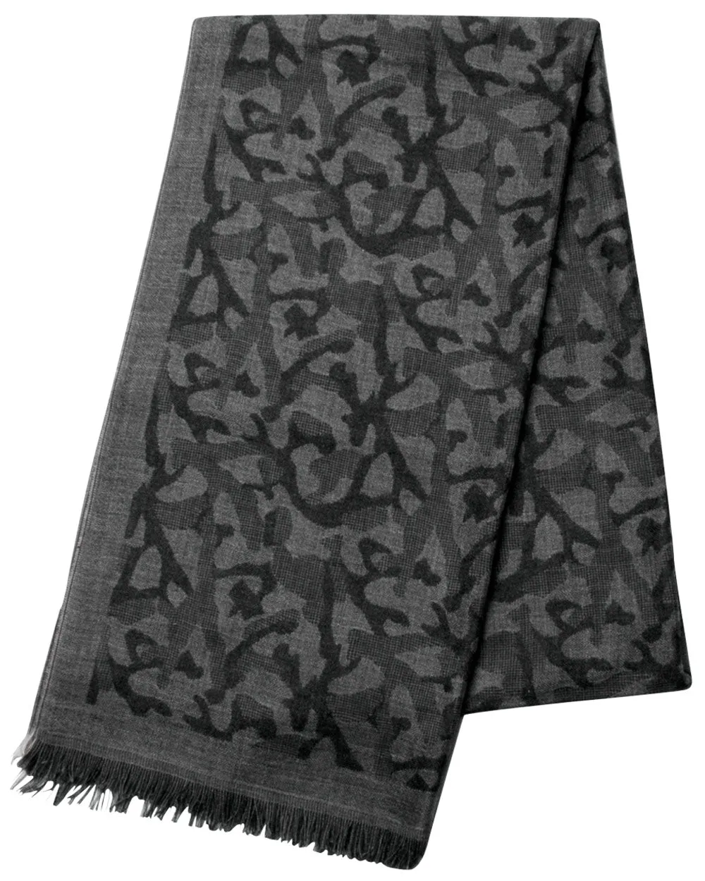Grey Tonal Coral Print Cashmere Scarf