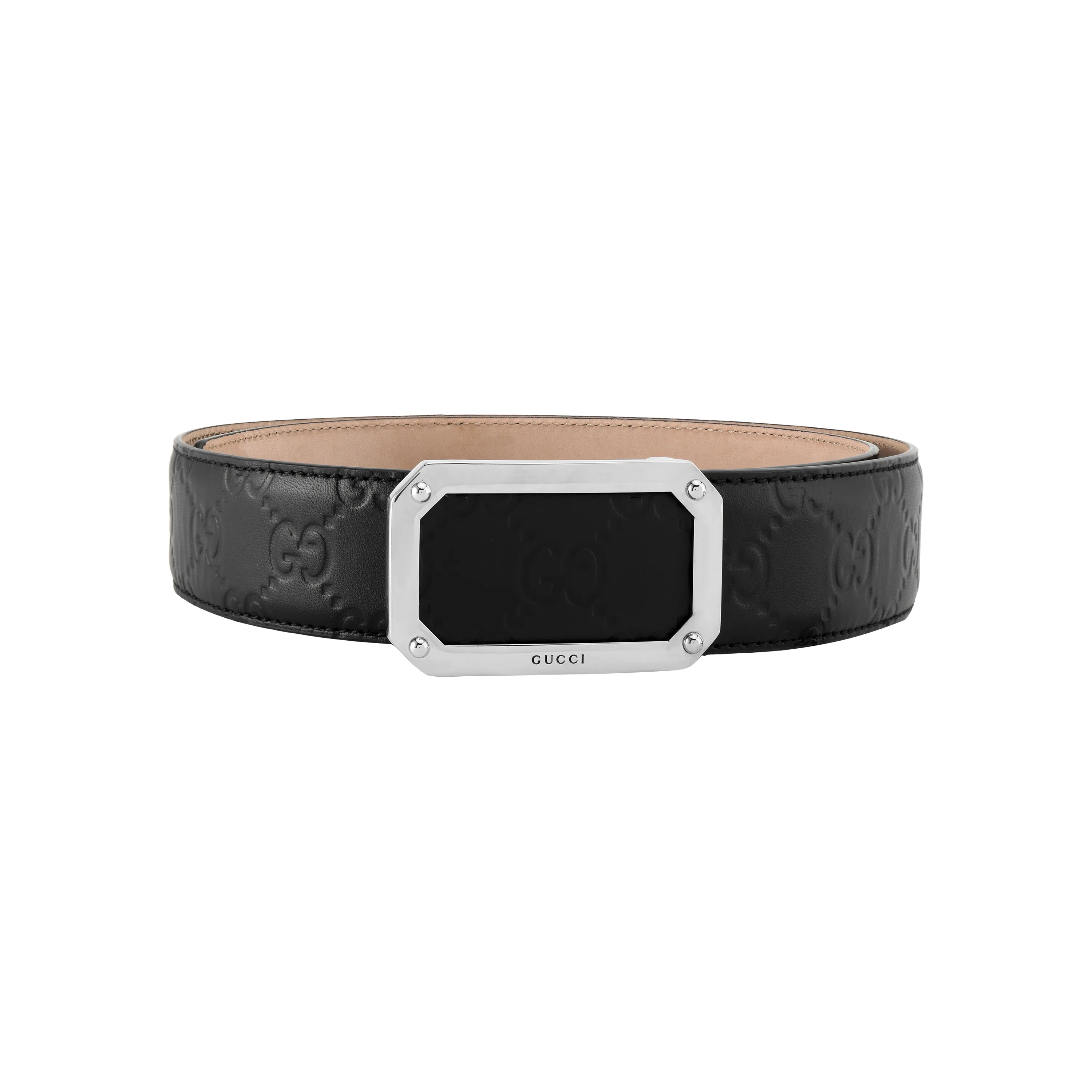 Gucci Signature Leather Belt with Rectangular Buckle, Black