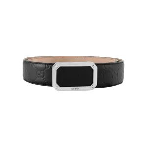 Gucci Signature Leather Belt with Rectangular Buckle, Black