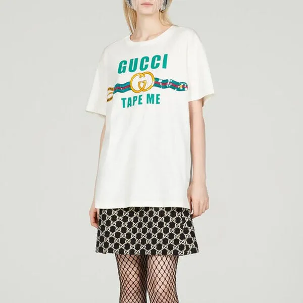 GUCCI Tape Me Cotton Jersey Tee 'White', white