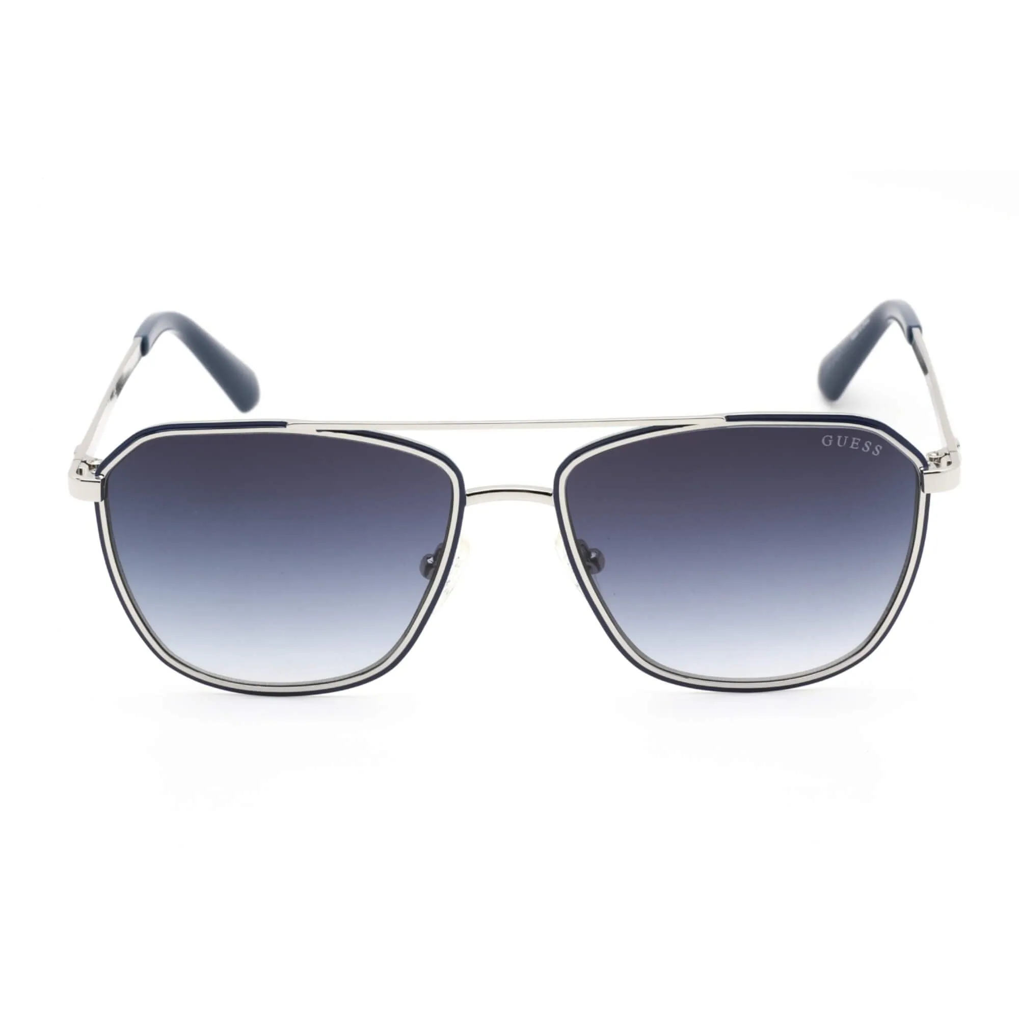 Guess Men's Sunglasses - Shiny Light Nickeltin/Blue Pilot Metal Frame | GU00046 10W
