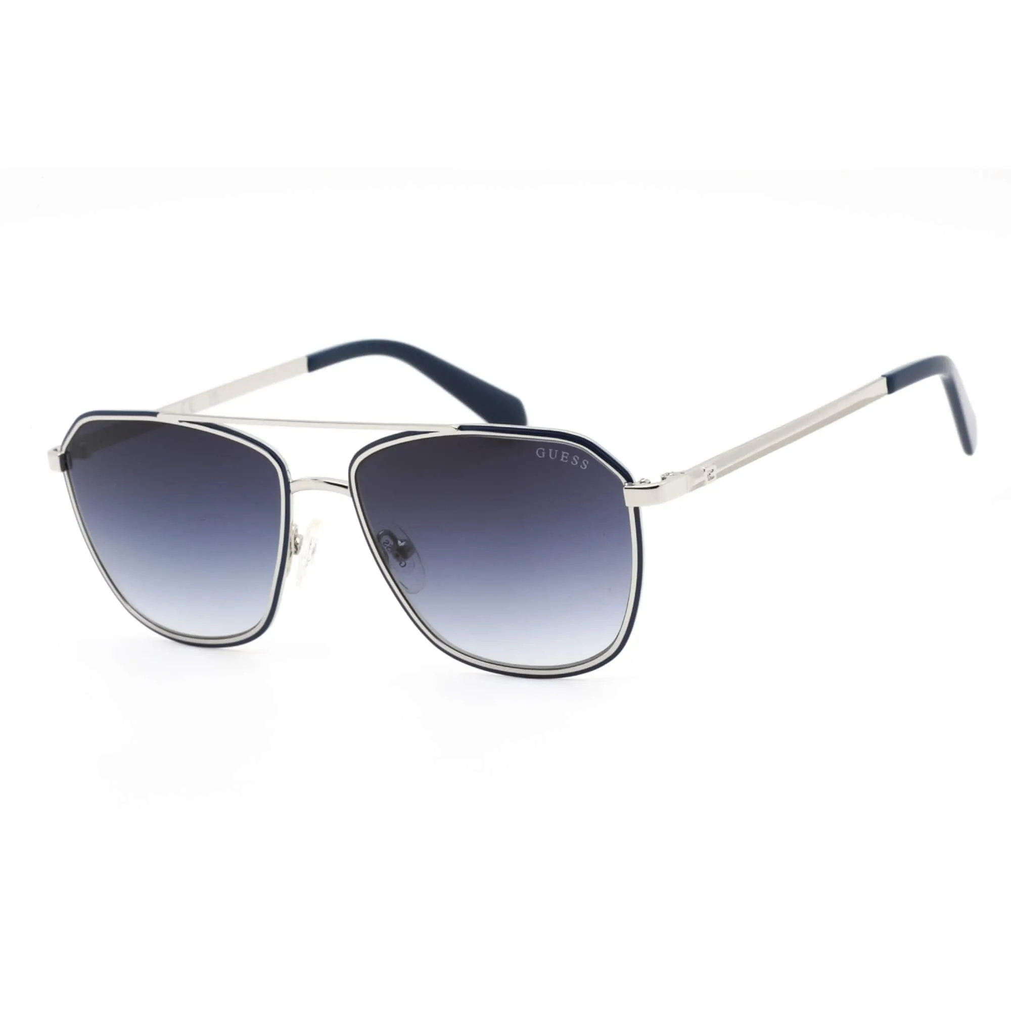 Guess Men's Sunglasses - Shiny Light Nickeltin/Blue Pilot Metal Frame | GU00046 10W