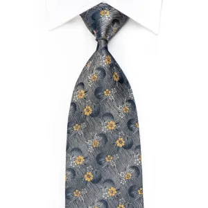 Guy Laroche Men's Silk Tie Yellow Floral On Silver With Pink Sparkles
