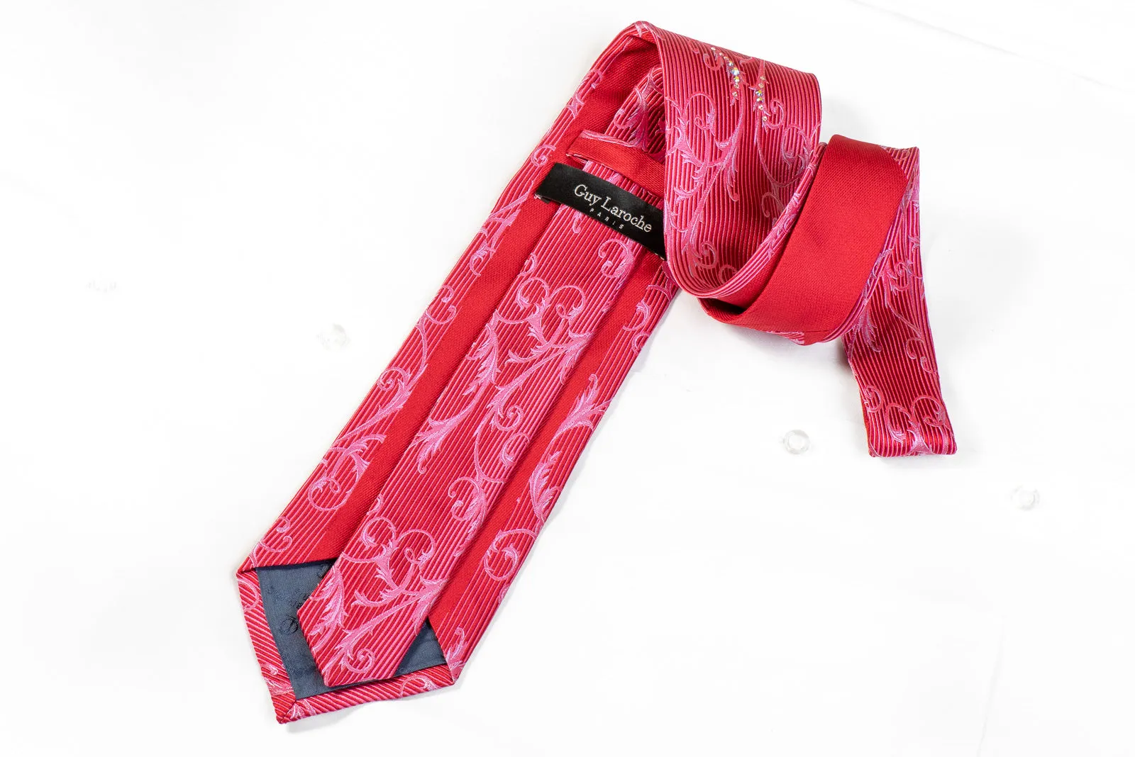 Guy Laroche Rhinestone Necktie Acanthus On Pink