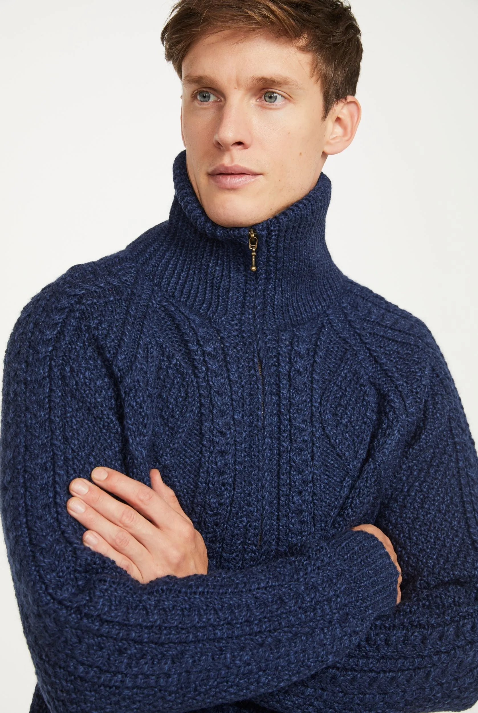 Handknit Men's Aran Cardigan | Blue