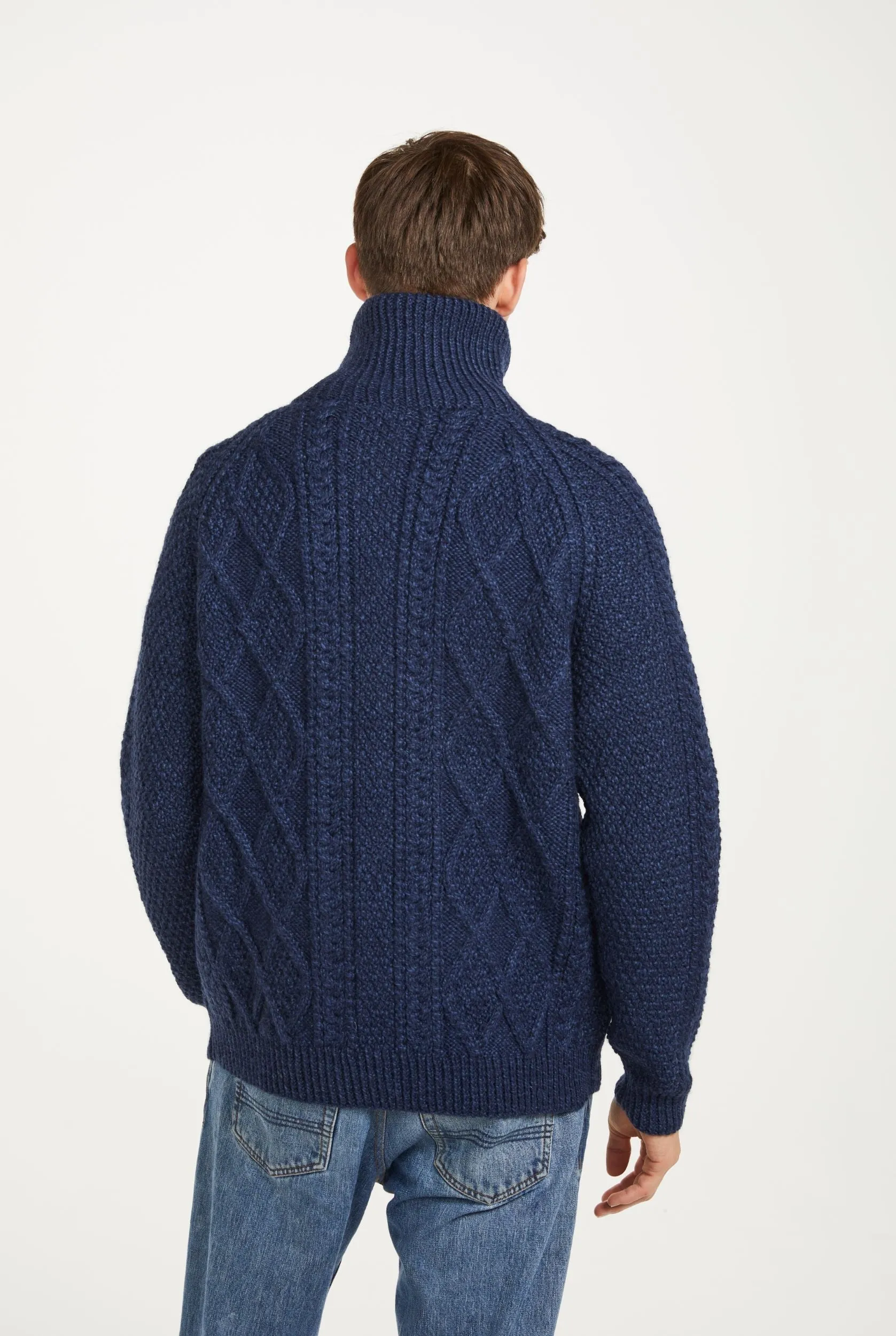 Handknit Men's Aran Cardigan | Blue
