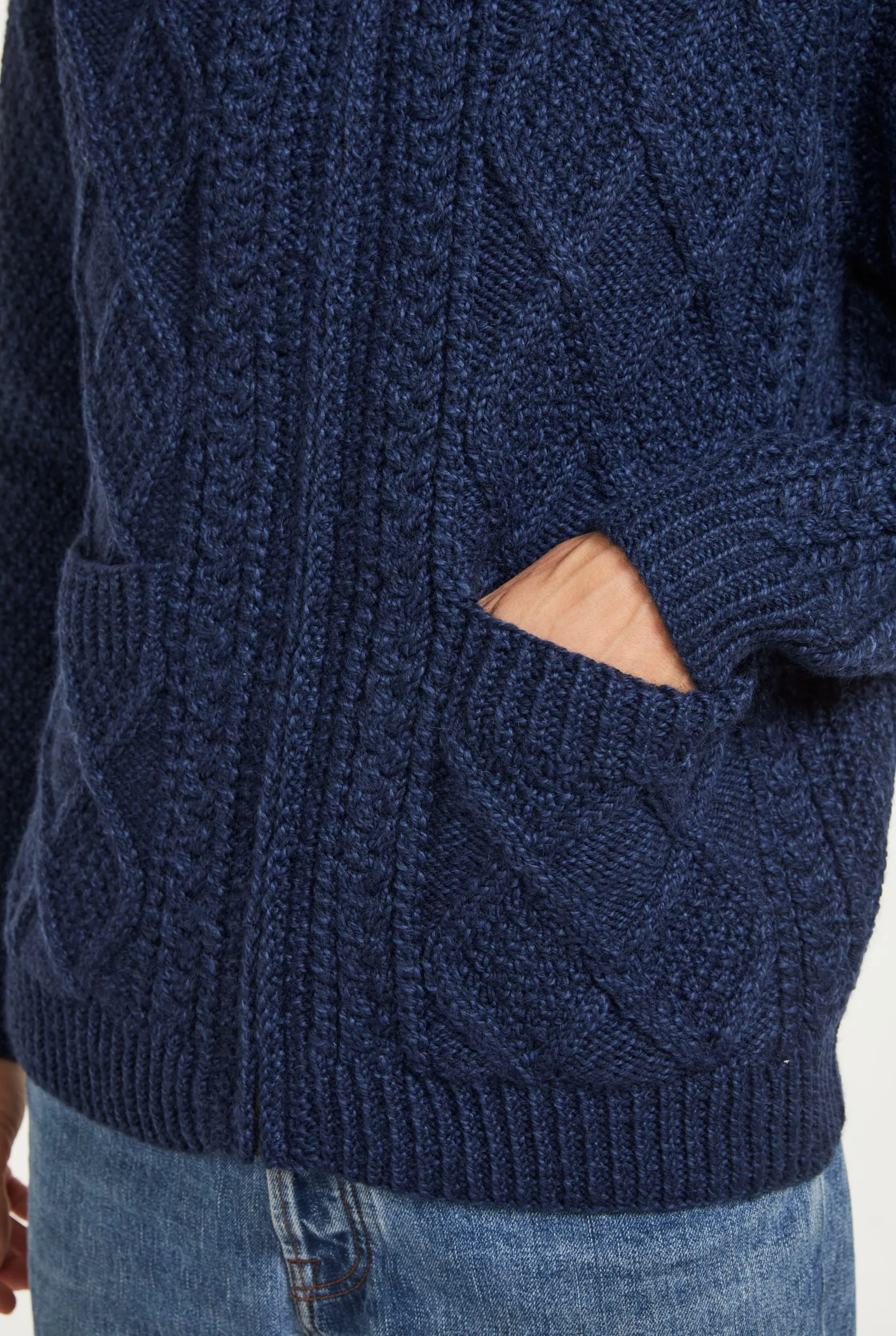 Handknit Men's Aran Cardigan | Blue