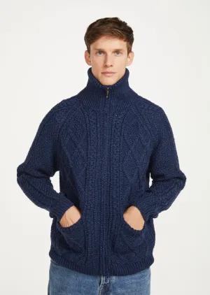 Handknit Men's Aran Cardigan | Blue