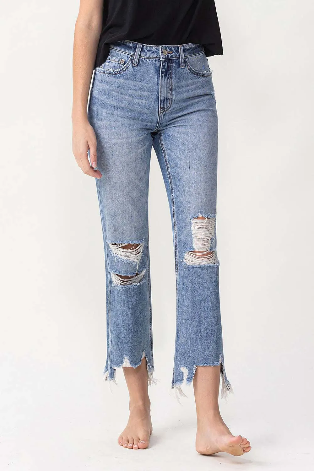 Hazel Blues® |  Lovervet High Rise Distressed Straight Jeans