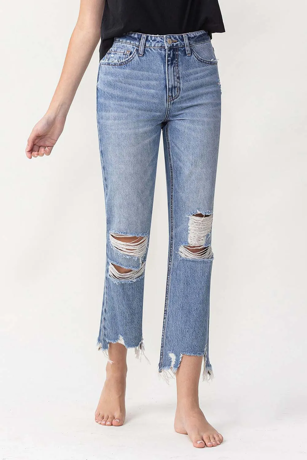 Hazel Blues® |  Lovervet High Rise Distressed Straight Jeans