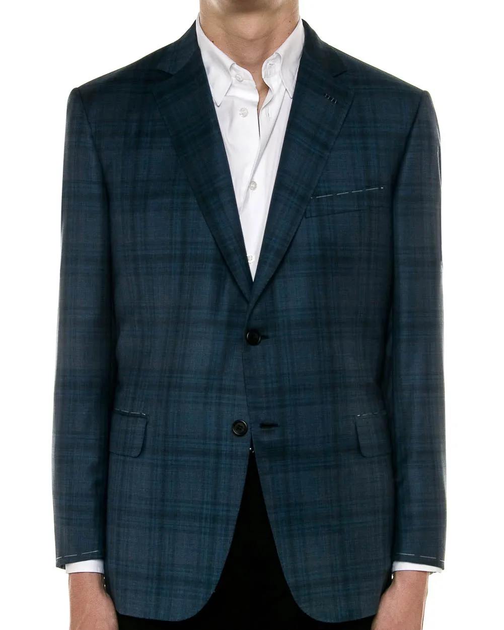 Heathered Dark Teal and Blue Plaid Sportcoat