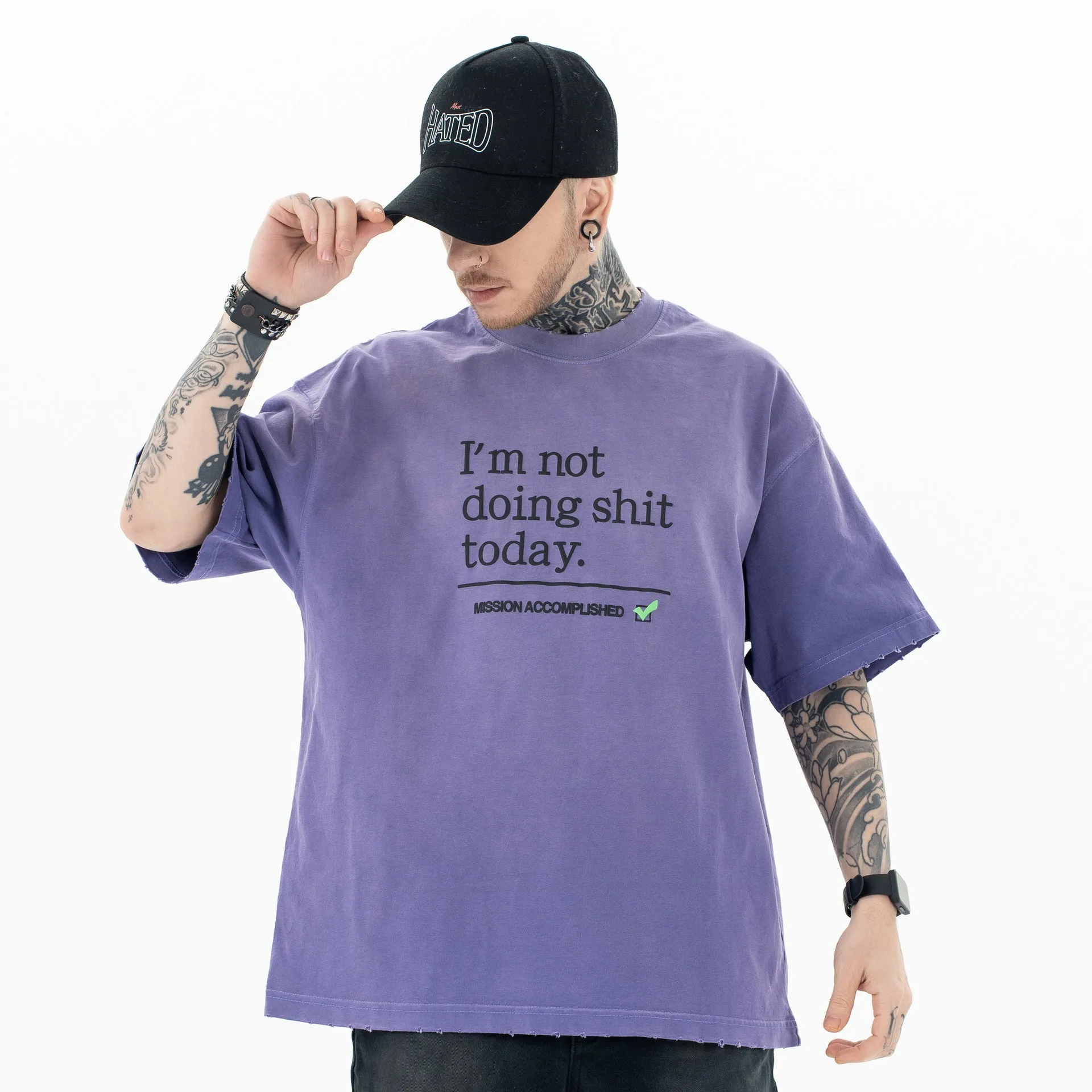 Heavy Basic Washed And Worn T-shirt Loose Cotton