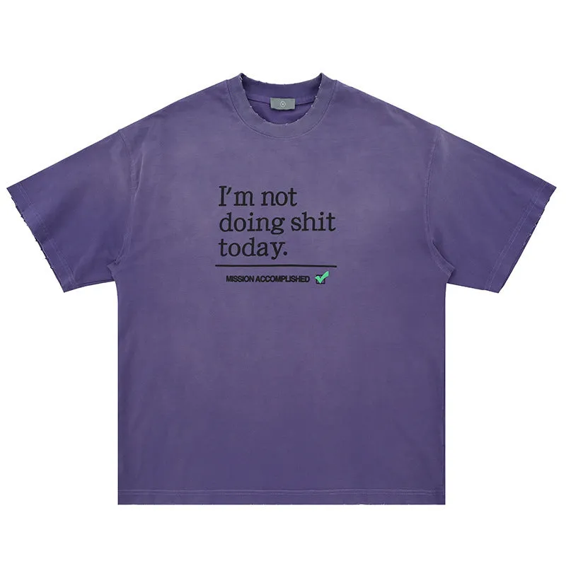 Heavy Basic Washed And Worn T-shirt Loose Cotton