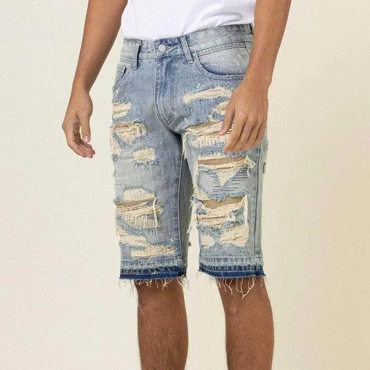 Heavy Rip& Repair Released Hem Denim Shorts