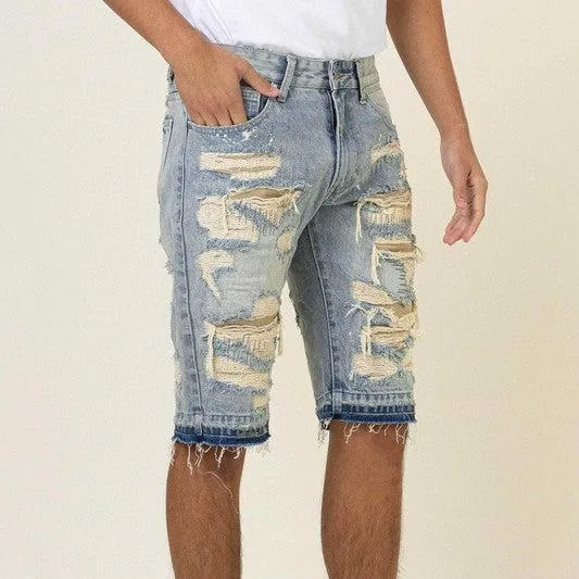 Heavy Rip& Repair Released Hem Denim Shorts