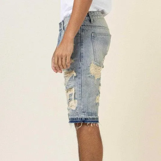 Heavy Rip& Repair Released Hem Denim Shorts