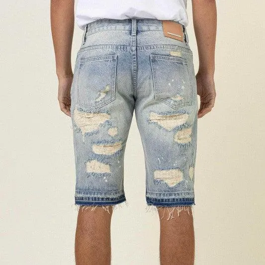 Heavy Rip& Repair Released Hem Denim Shorts