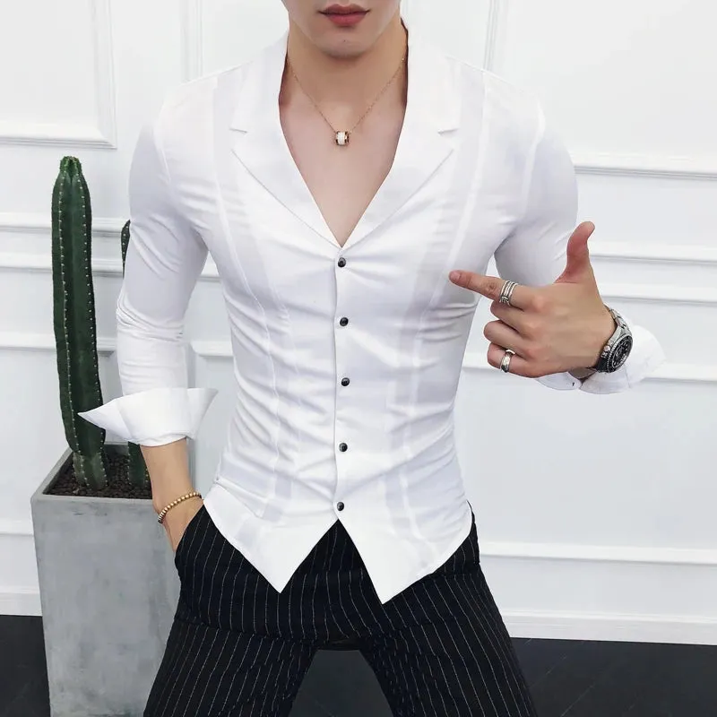 High-Quality Spring Men's V-Neck Slim Fit Dress Shirts