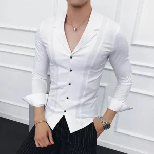 High-Quality Spring Men's V-Neck Slim Fit Dress Shirts