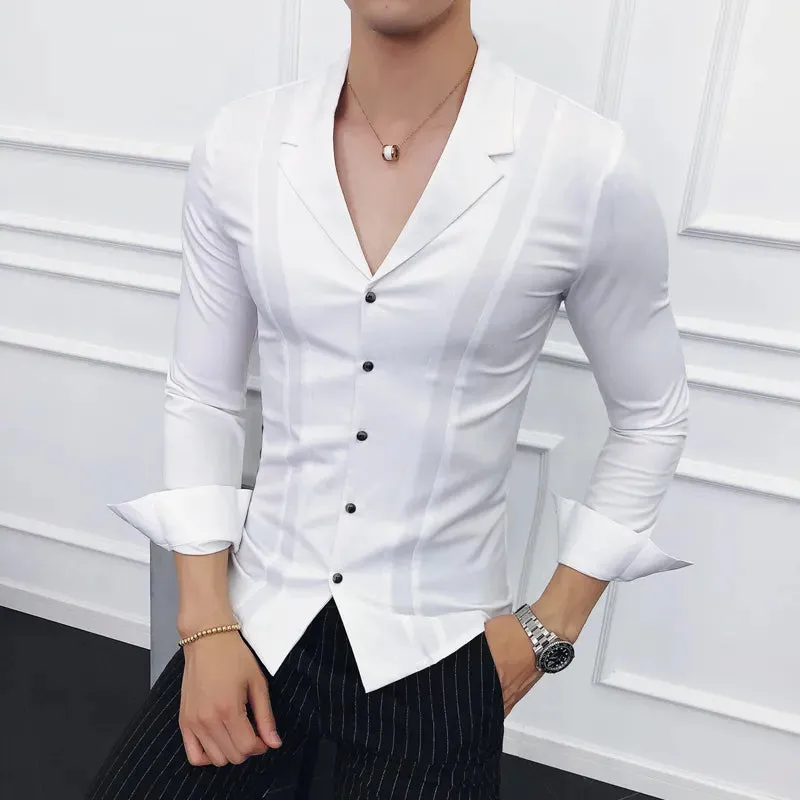 High-Quality Spring Men's V-Neck Slim Fit Dress Shirts