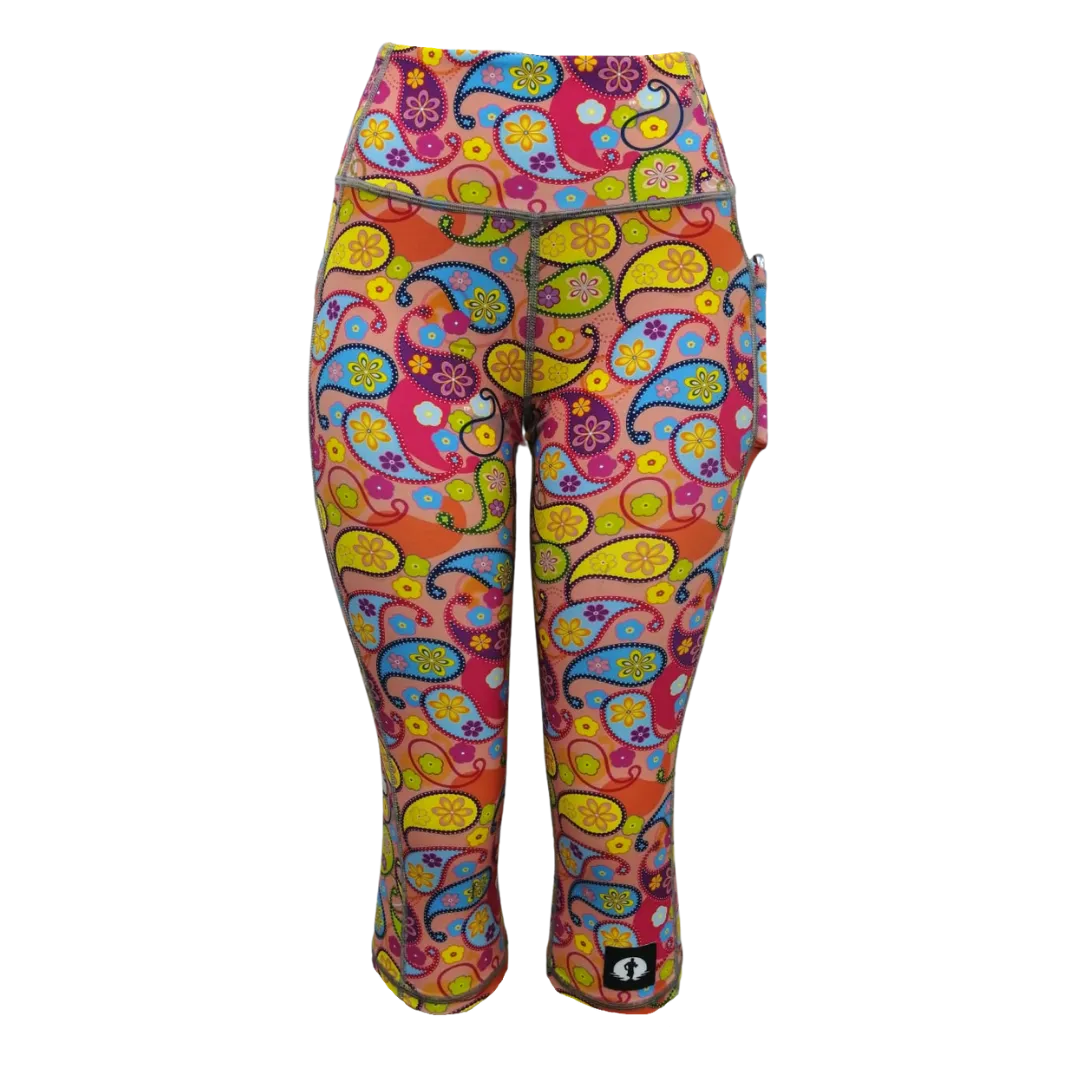 High Waist Funky 3/4 Leggings - Paisley