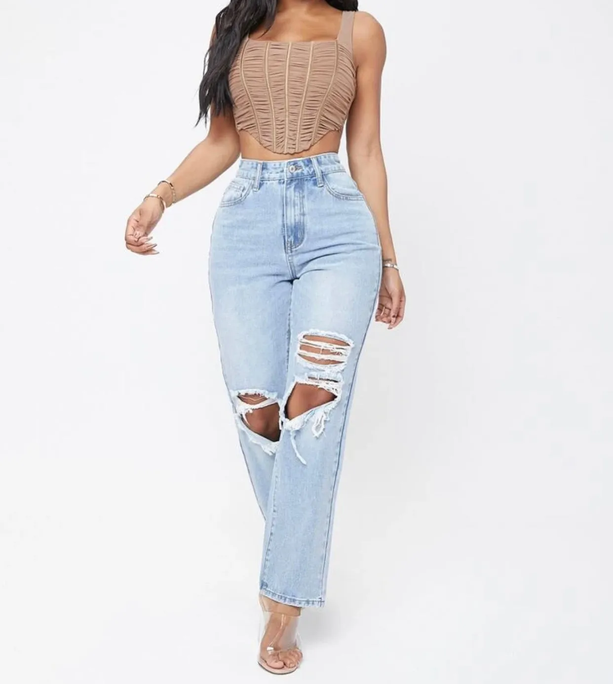 High waisted ripped jeans