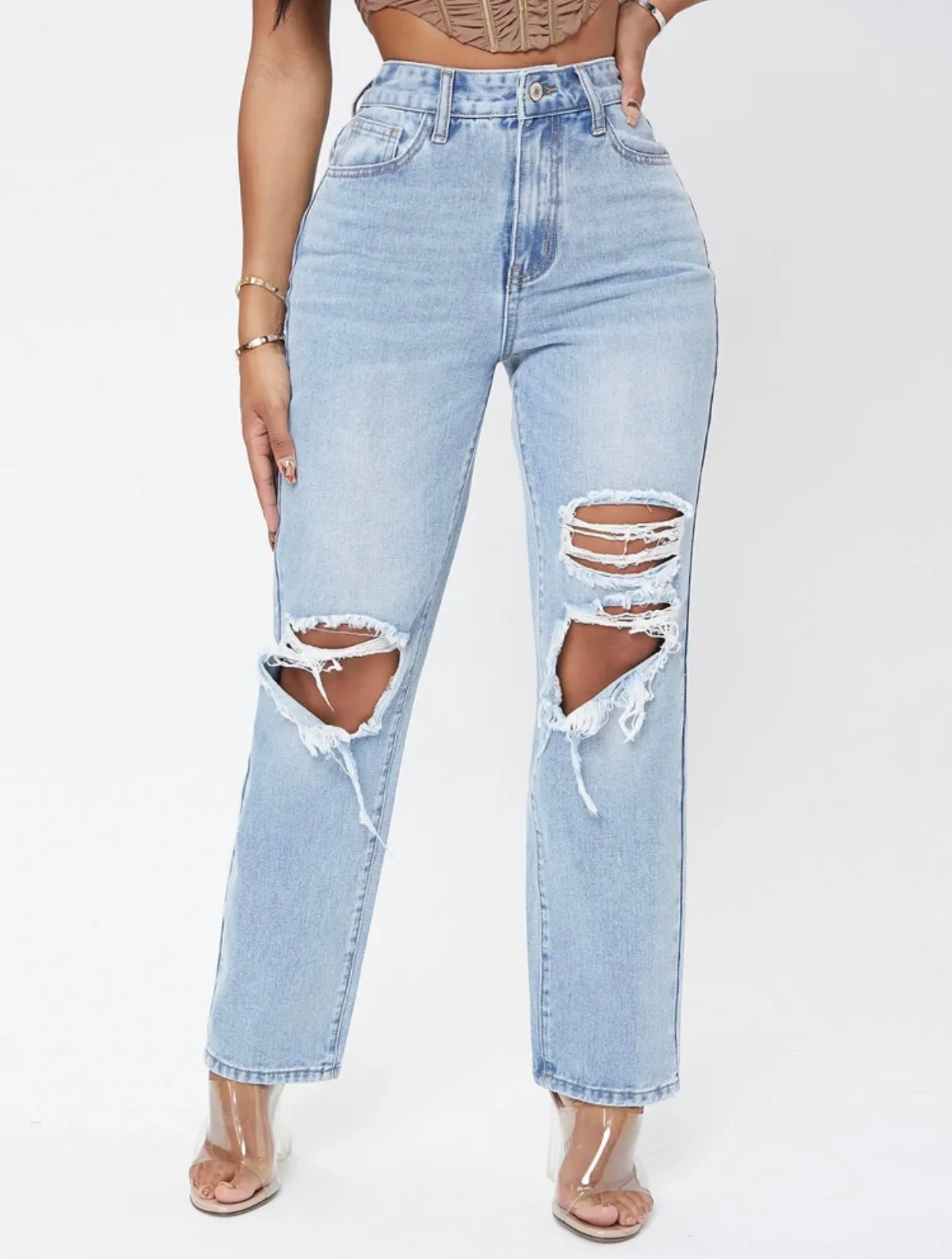High waisted ripped jeans