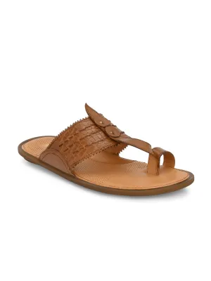 Hitz Men's Tan Leather Kolhapuri Chappal Ethnic Wear Slippers