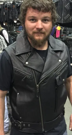 HL11622 Old School Biker Men Leather Vest