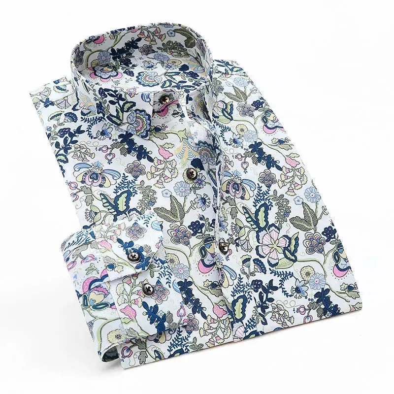 Hnzxzm Printing Fashion Streetwear Shirts Casual Loose Temperament Button Handsome Turn-down Collar Spring Summer Thin Men's Clothing