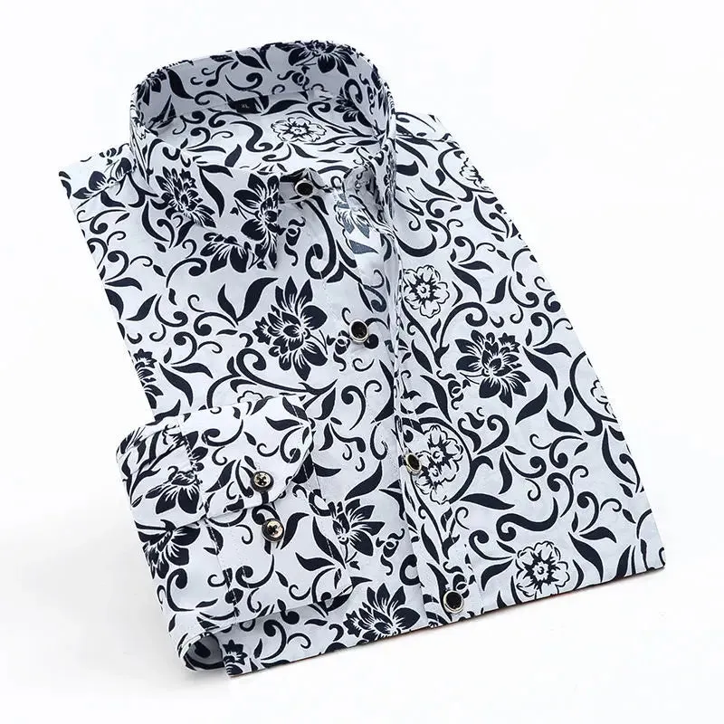Hnzxzm Printing Fashion Streetwear Shirts Casual Loose Temperament Button Handsome Turn-down Collar Spring Summer Thin Men's Clothing