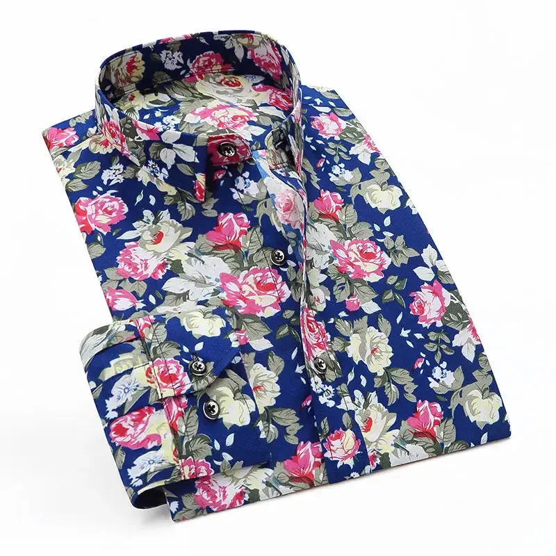 Hnzxzm Printing Fashion Streetwear Shirts Casual Loose Temperament Button Handsome Turn-down Collar Spring Summer Thin Men's Clothing
