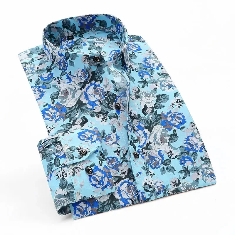 Hnzxzm Printing Fashion Streetwear Shirts Casual Loose Temperament Button Handsome Turn-down Collar Spring Summer Thin Men's Clothing