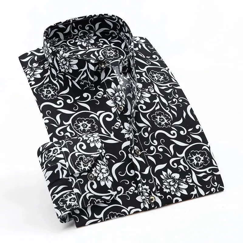 Hnzxzm Printing Fashion Streetwear Shirts Casual Loose Temperament Button Handsome Turn-down Collar Spring Summer Thin Men's Clothing