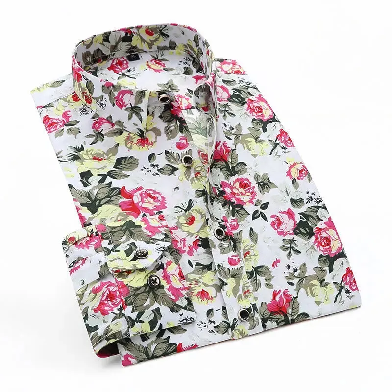 Hnzxzm Printing Fashion Streetwear Shirts Casual Loose Temperament Button Handsome Turn-down Collar Spring Summer Thin Men's Clothing