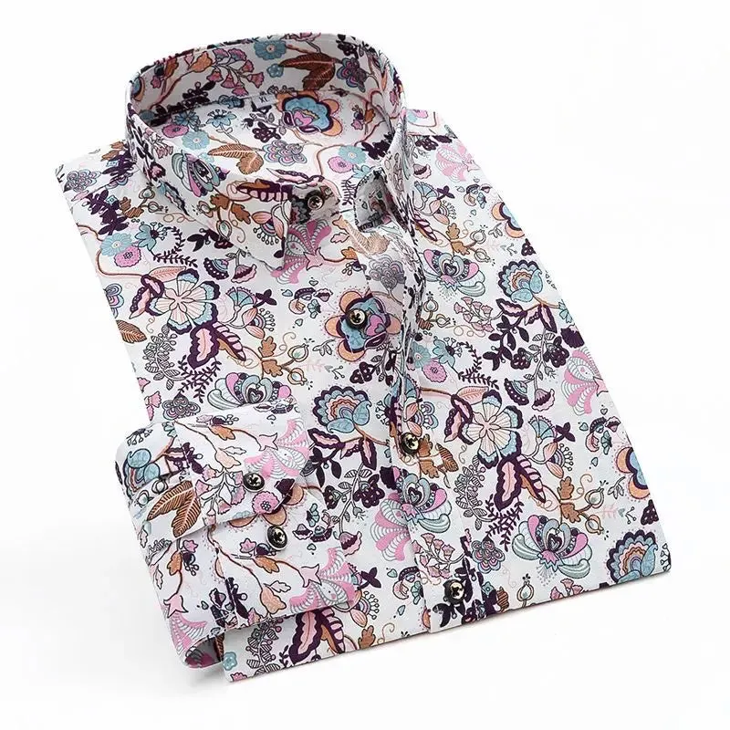 Hnzxzm Printing Fashion Streetwear Shirts Casual Loose Temperament Button Handsome Turn-down Collar Spring Summer Thin Men's Clothing