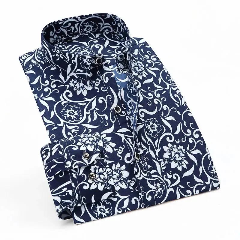 Hnzxzm Printing Fashion Streetwear Shirts Casual Loose Temperament Button Handsome Turn-down Collar Spring Summer Thin Men's Clothing