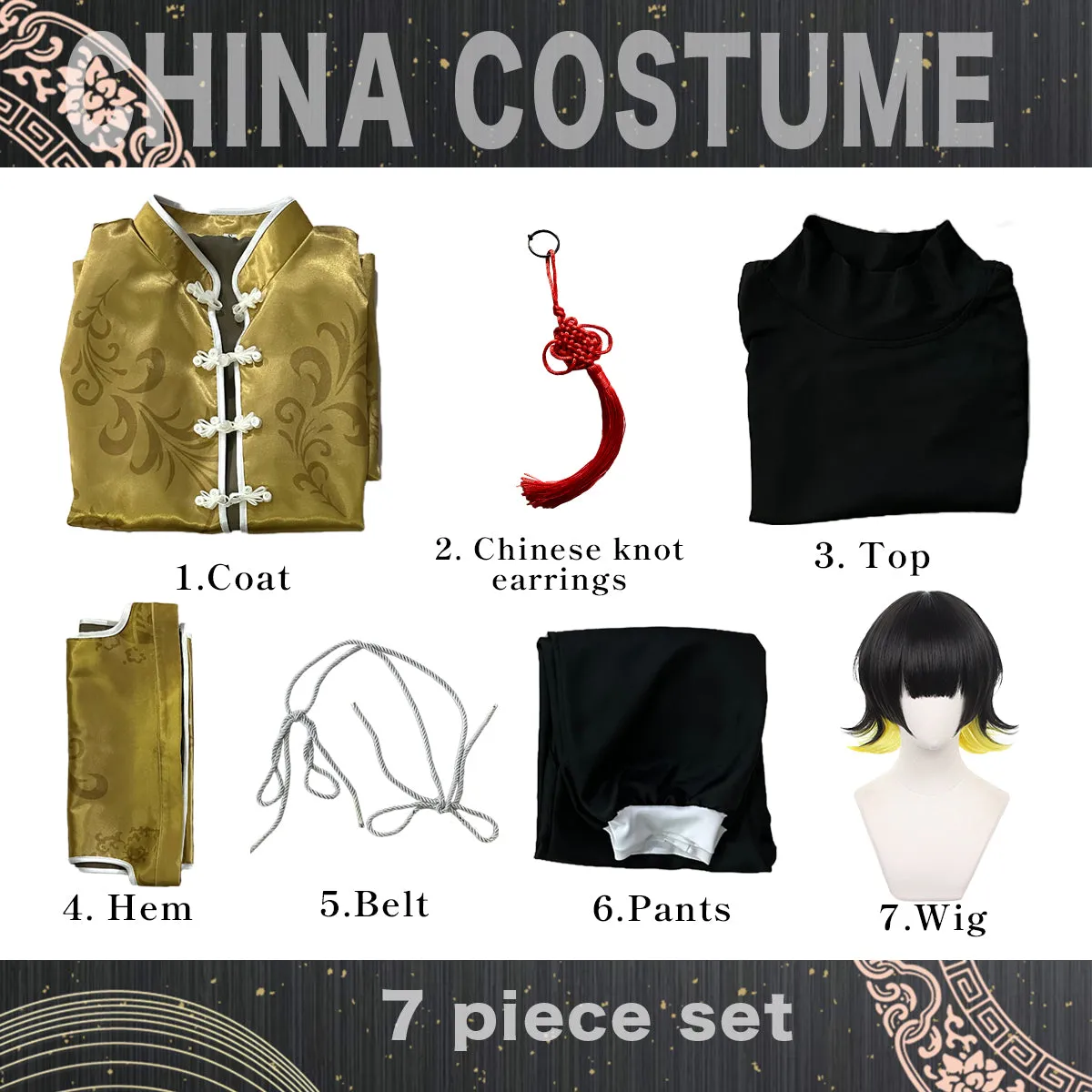 HOLOUN Blue Lock Anime Bachira Cosplay China Costume Kung Fu Tang Suit Wig Rose Net Sythetic Fibers Adjustable Size Gift Party
