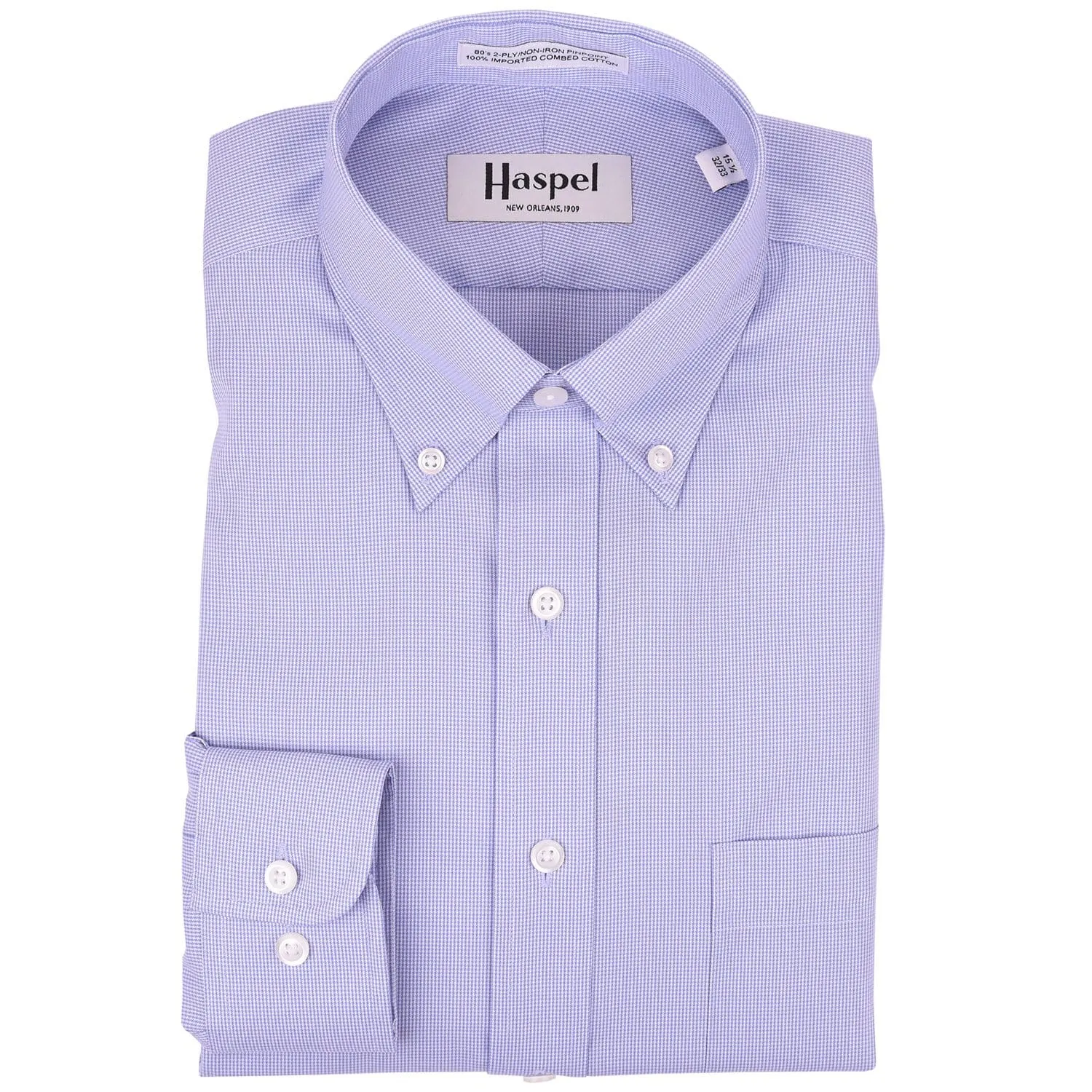 Howard Lt. Blue Mini Houndstooth (Regular Fit) Dress Shirt - Button Down Collar